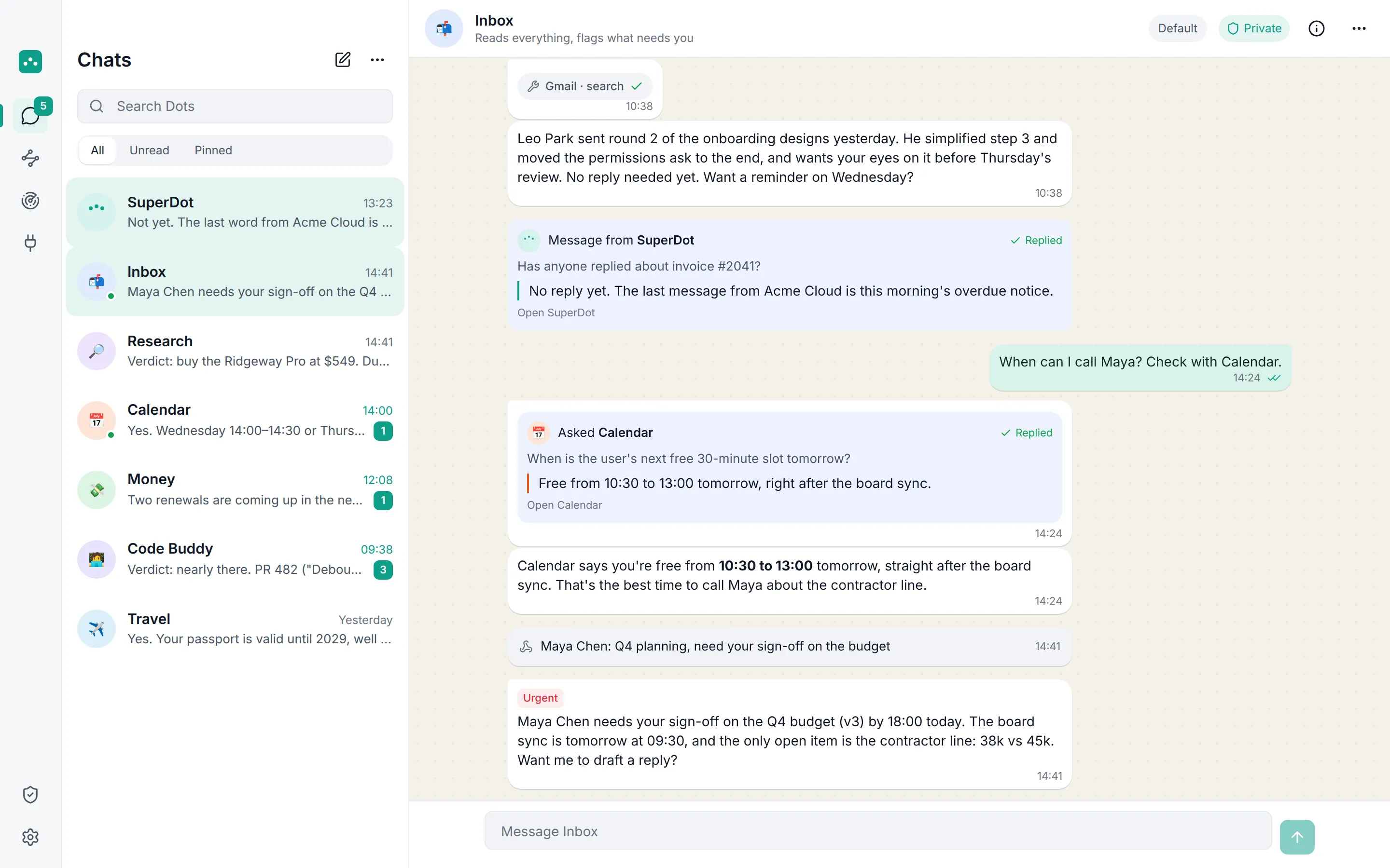 An Inbox Dot in OpenDot flagging an urgent email the moment it arrives.